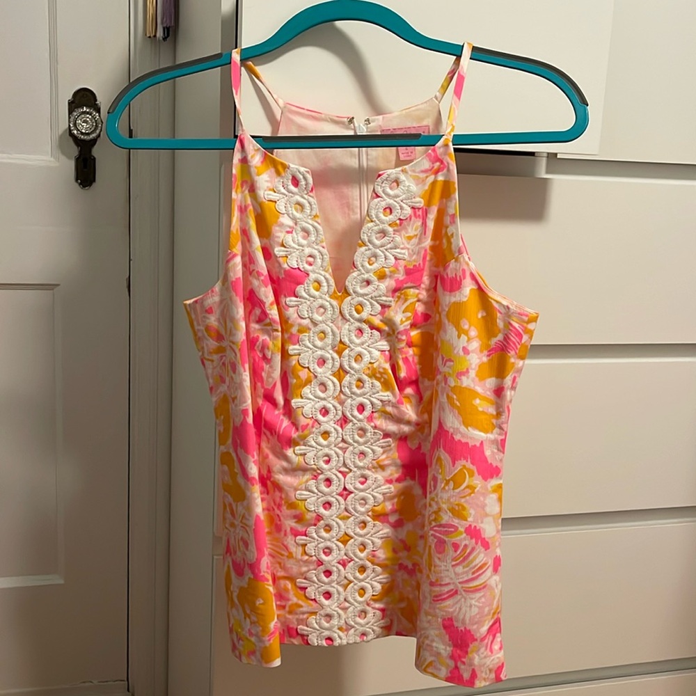 Pink & Yellow Floral Lace-Trim Cami Top